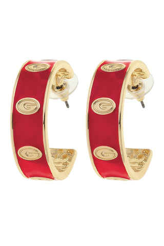 Georgia Bulldogs Enamel Logo Hoop Earrings in Red/Shiny Gold - KJ Clothier