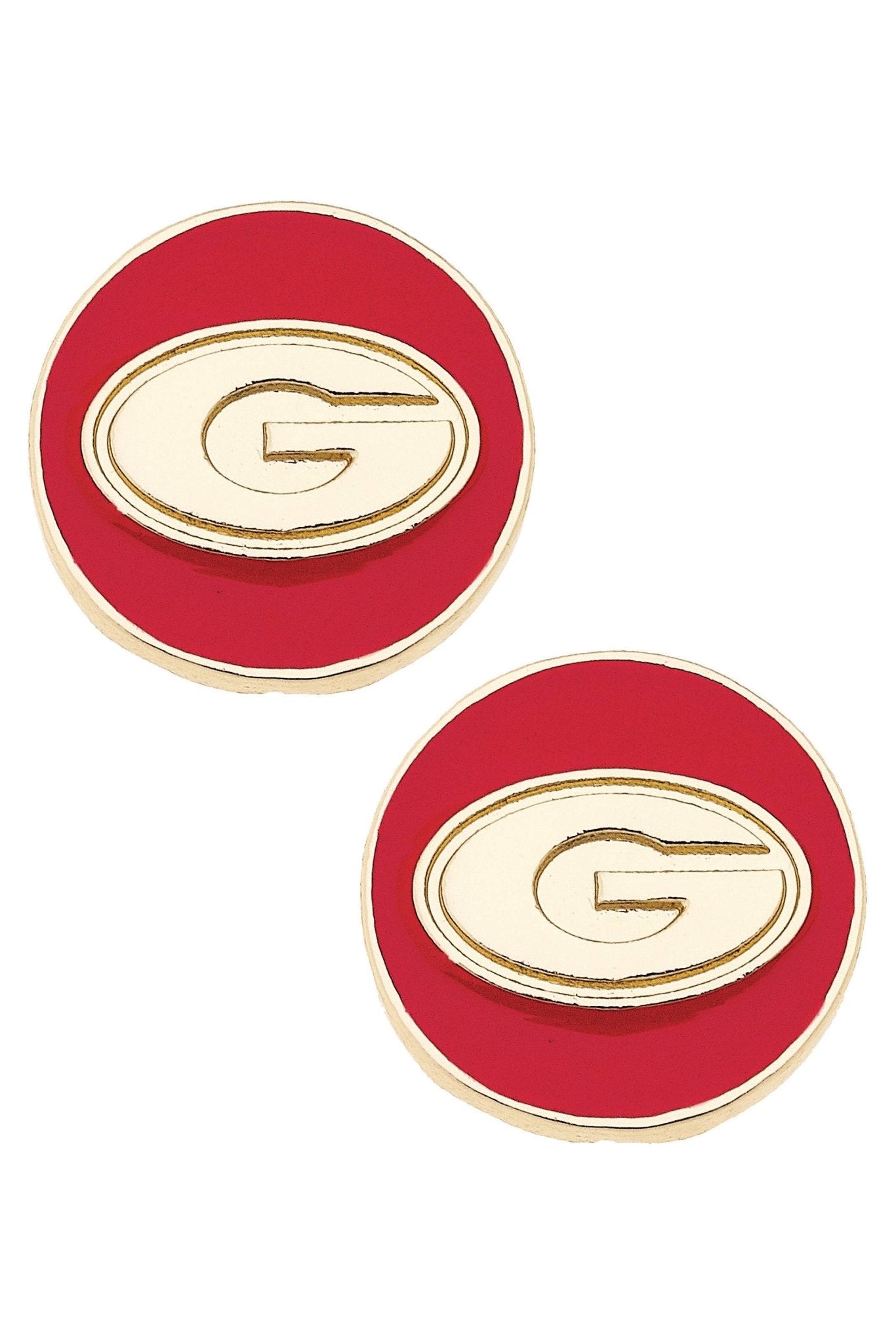 Georgia Bulldogs Logo Circle Stud Earrings in Red/Shiny Gold - KJ Clothier