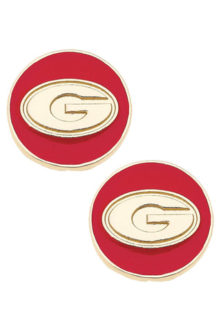 Georgia Bulldogs Logo Circle Stud Earrings in Red/Shiny Gold - KJ Clothier