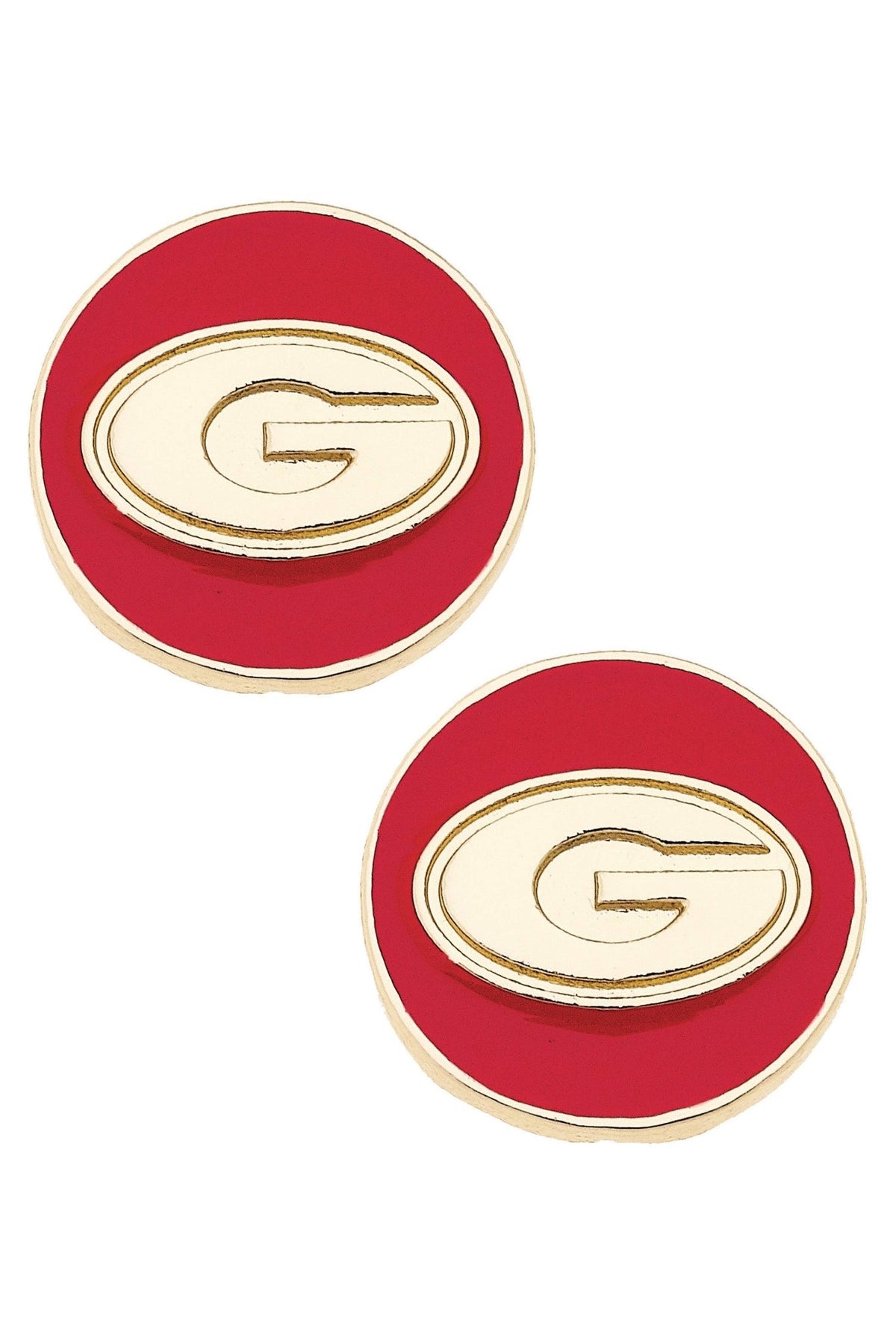 Georgia Bulldogs Logo Circle Stud Earrings in Red/Shiny Gold - KJ Clothier