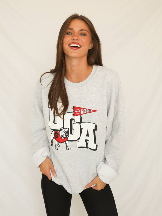 Georgia Pennant Sweatshirt - Gray - KJ Clothier