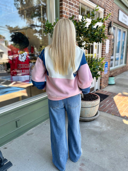 Glo Color Block Pullover - Pink & Blue - KJ Clothier