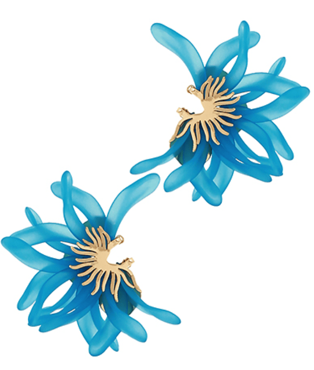 Half Flower Earrings - Blue & Gold - KJ Clothier