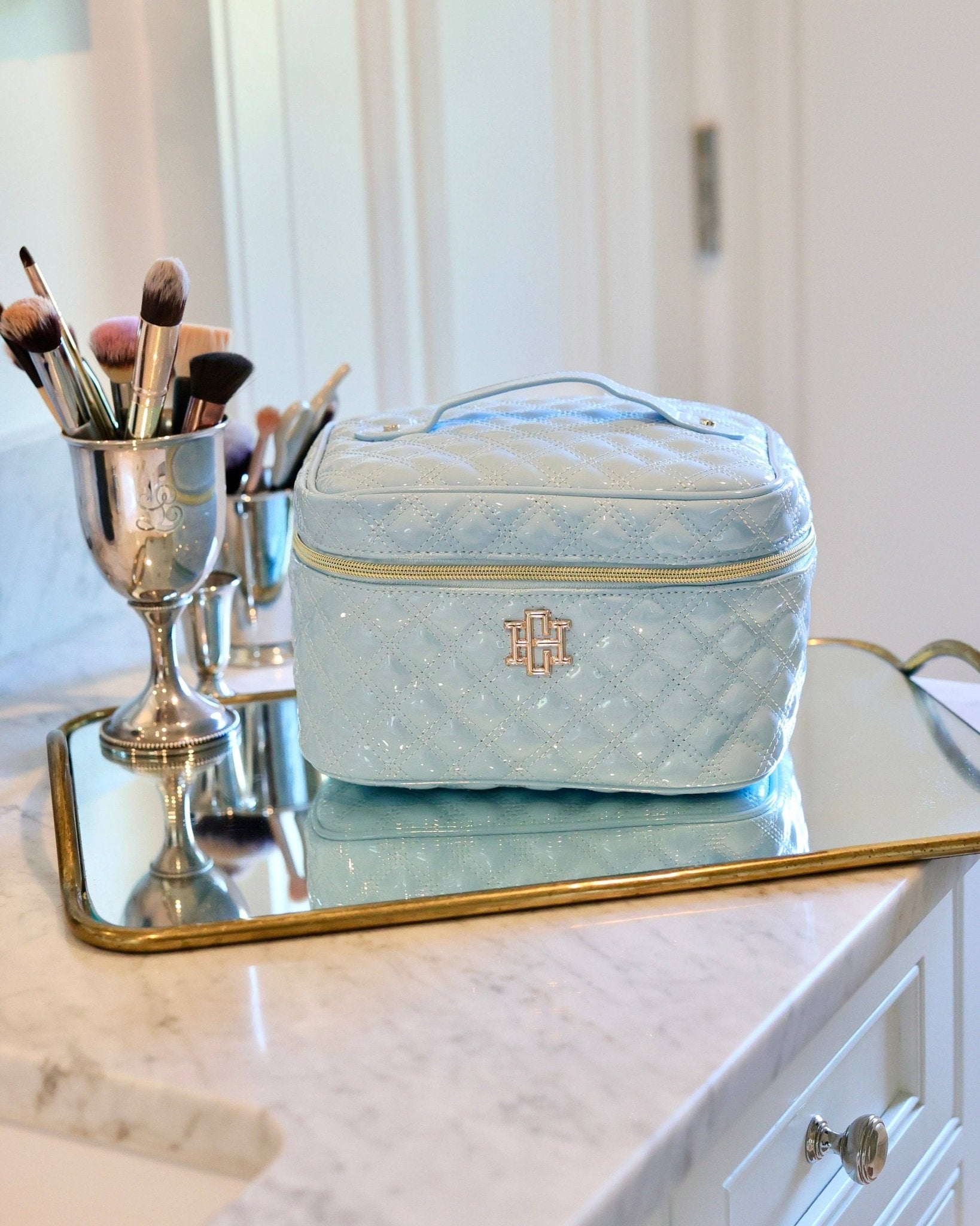 Hampton Train Case - Light Blue Patent - KJ Clothier