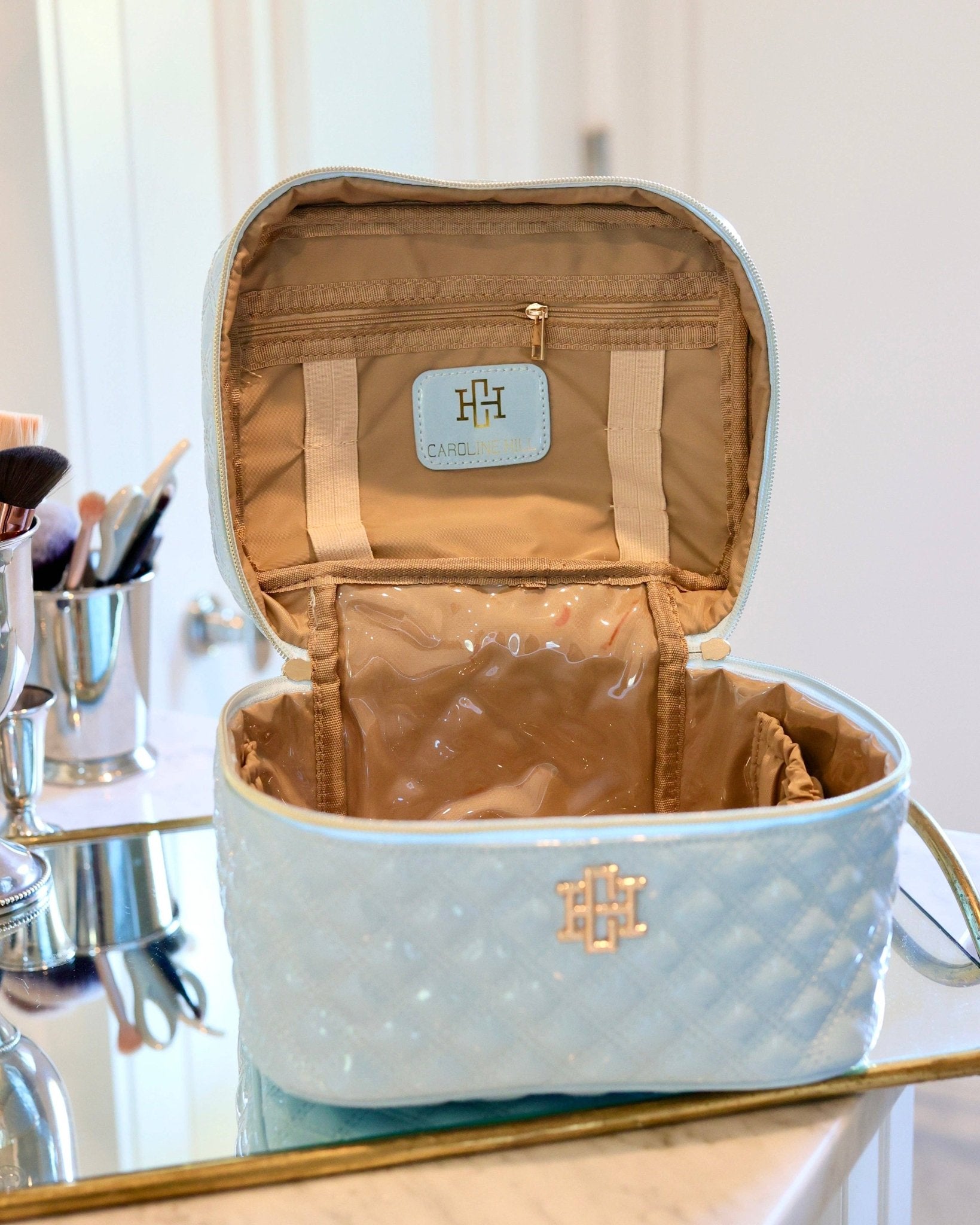 Hampton Train Case - Light Blue Patent - KJ Clothier