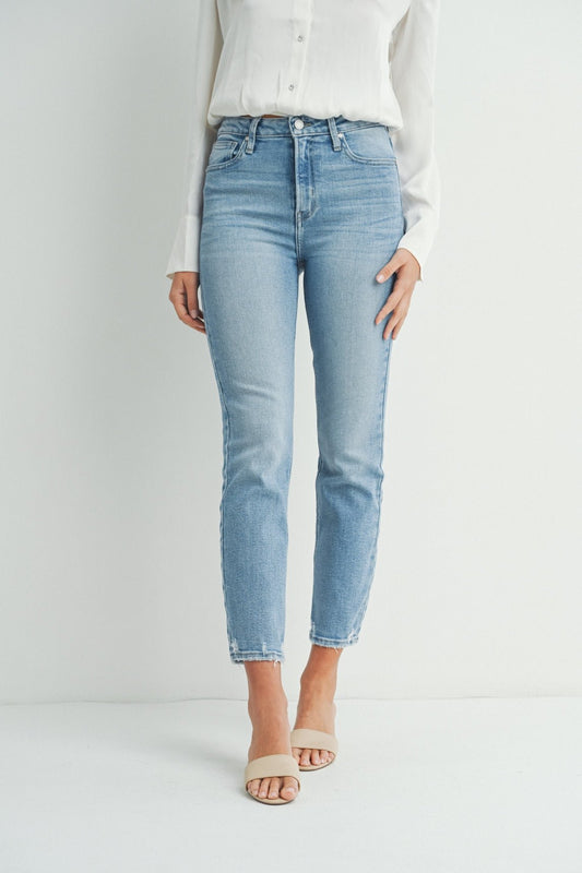 Hem Detail Comfort Straight Jeans - Light Wash - KJ Clothier
