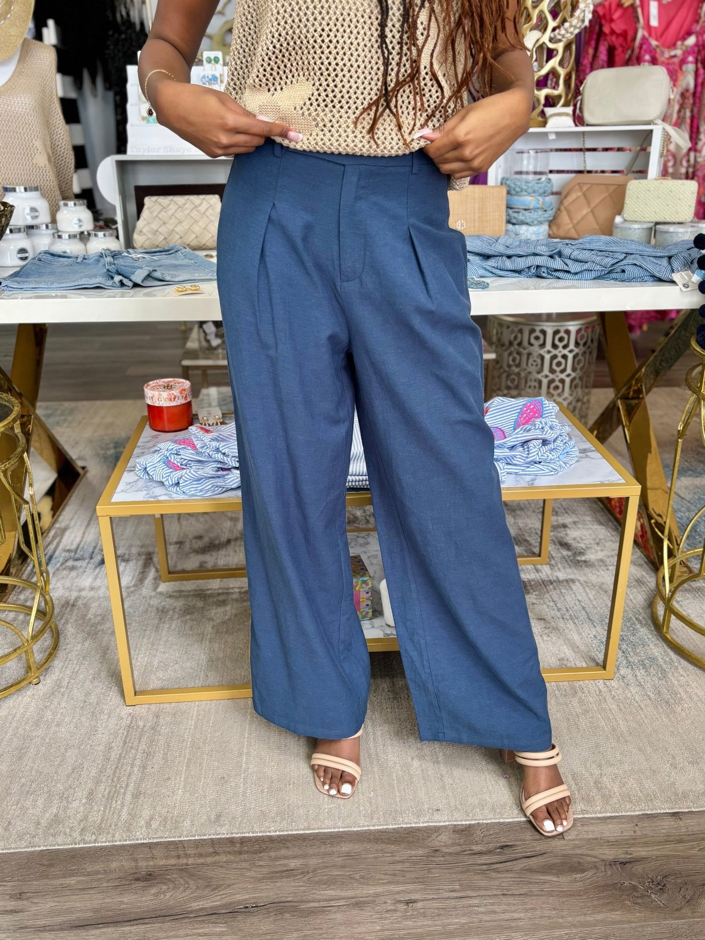 High Waist Straight Pant - Navy - KJ Clothier