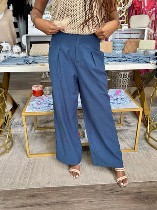 High Waist Straight Pant - Navy - KJ Clothier