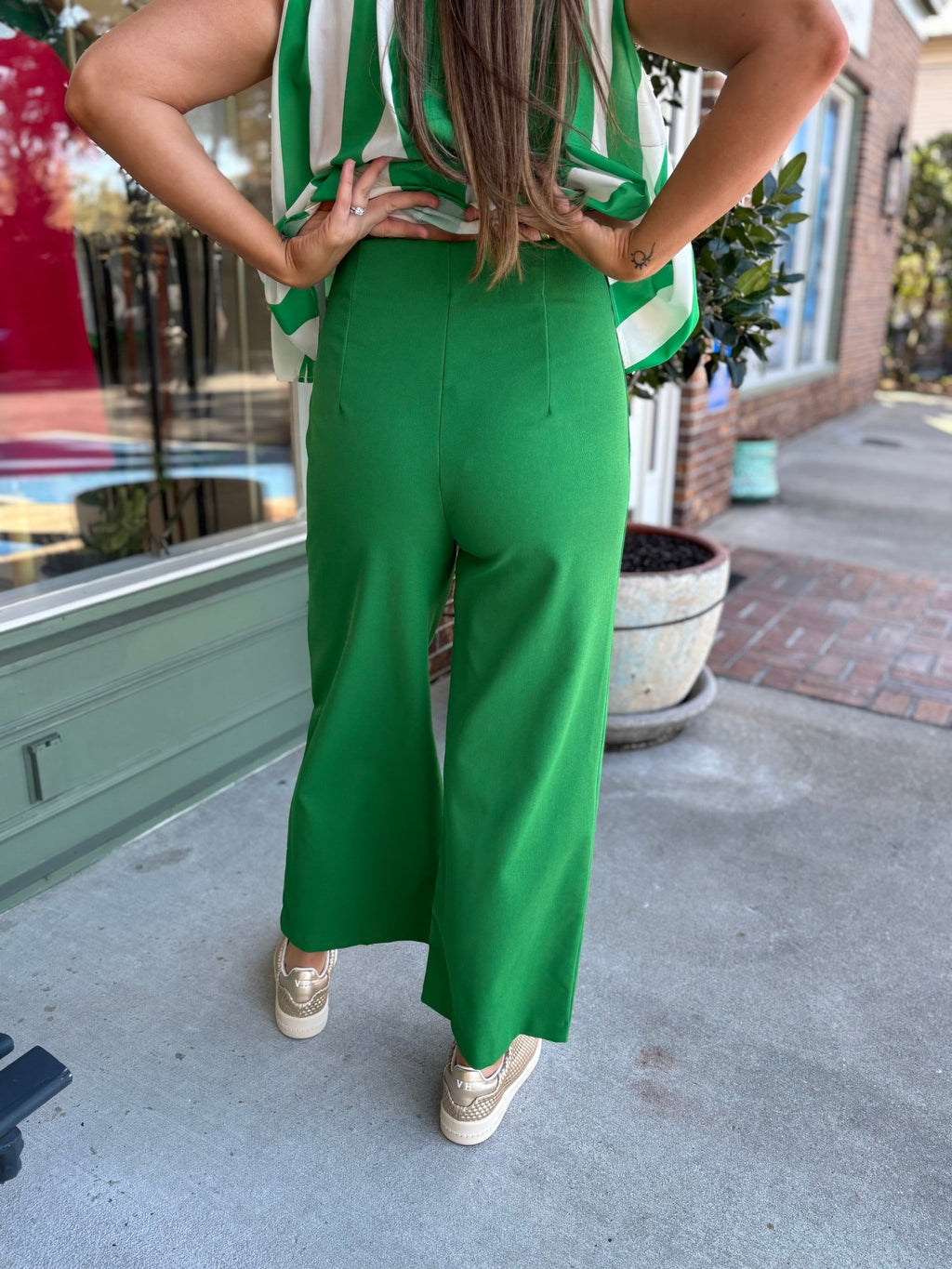 High Waist Wide Pants - Green - KJ Clothier