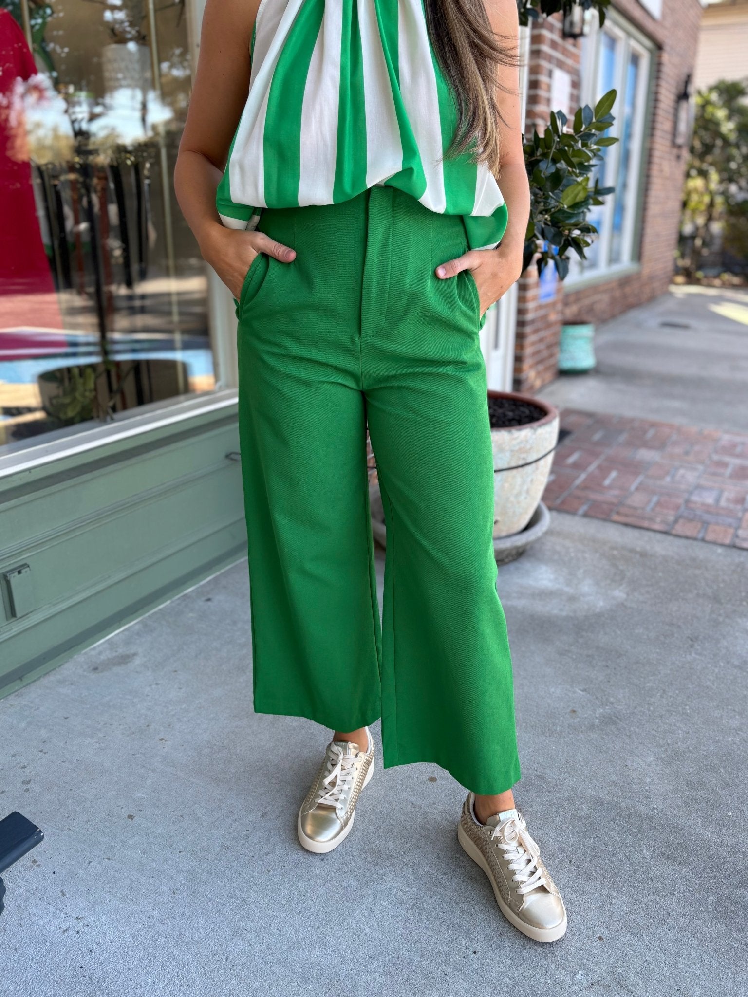 High Waist Wide Pants - Green - KJ Clothier