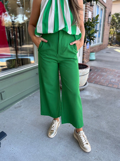 High Waist Wide Pants - Green - KJ Clothier