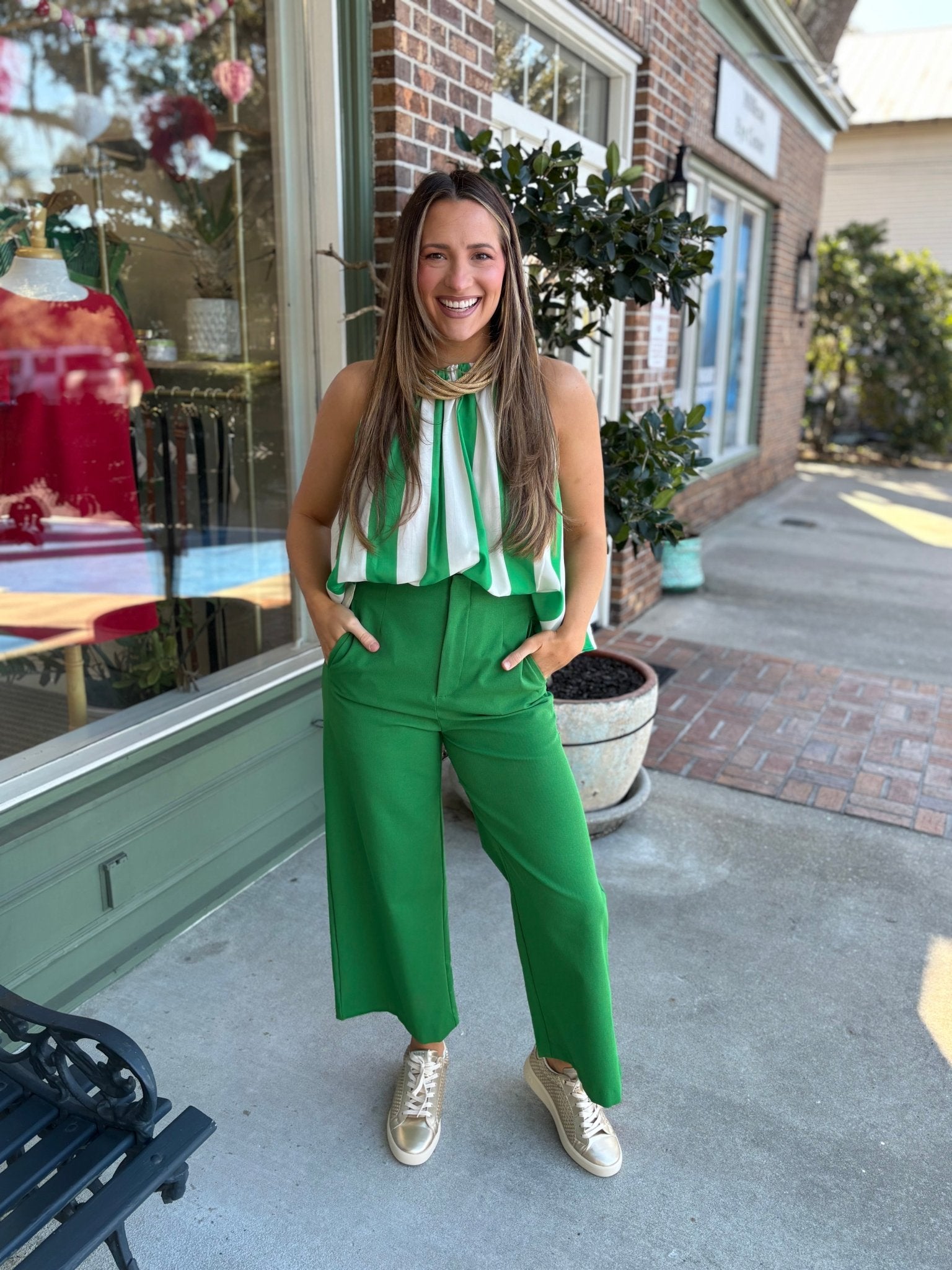 High Waist Wide Pants - Green - KJ Clothier