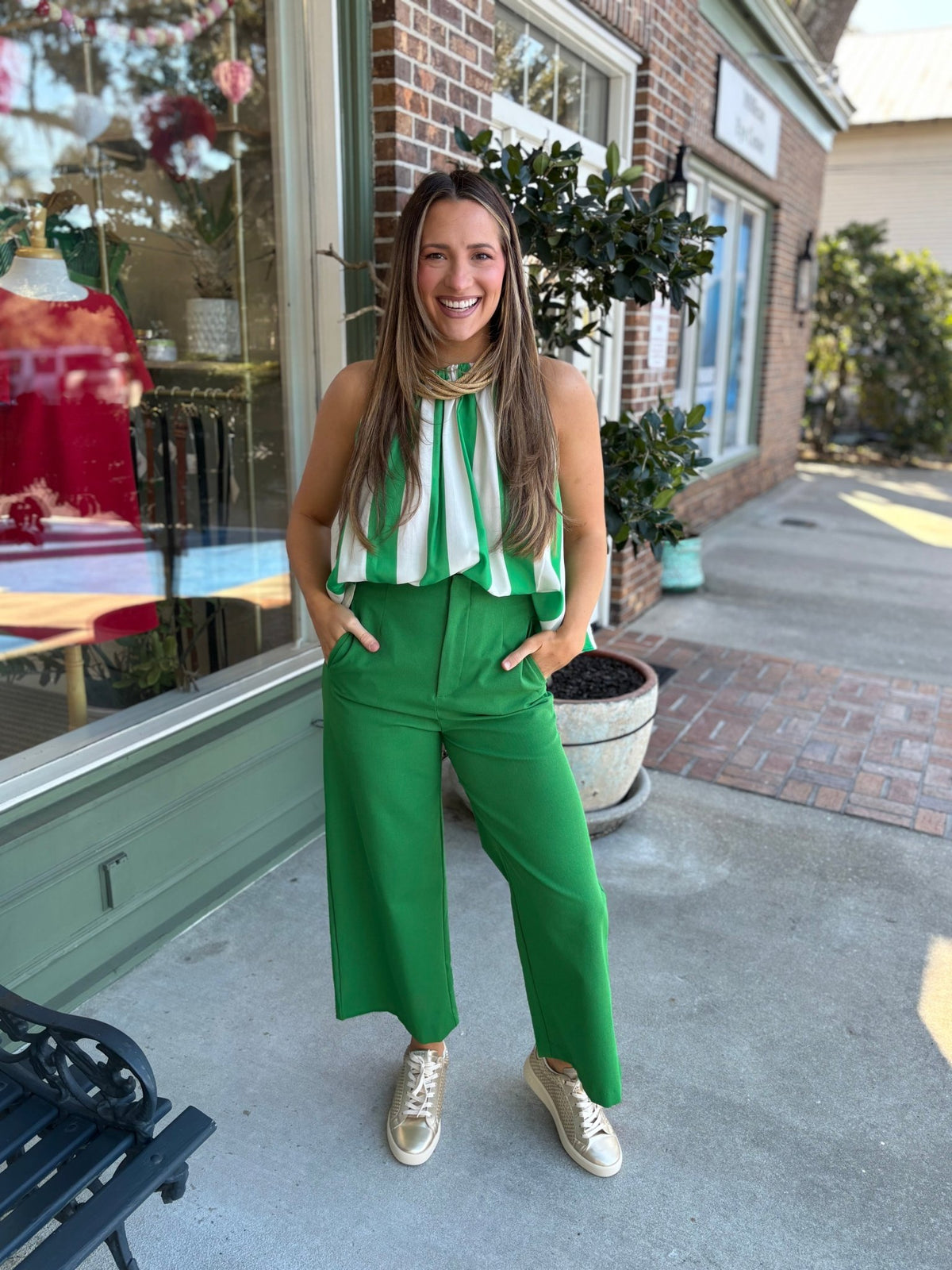 High Waist Wide Pants - Green - KJ Clothier