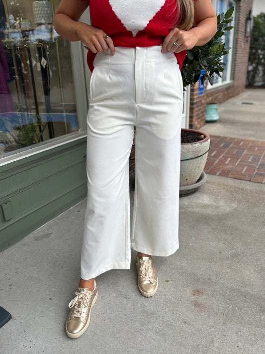 High Waist Wide Pants - Ivory - KJ Clothier