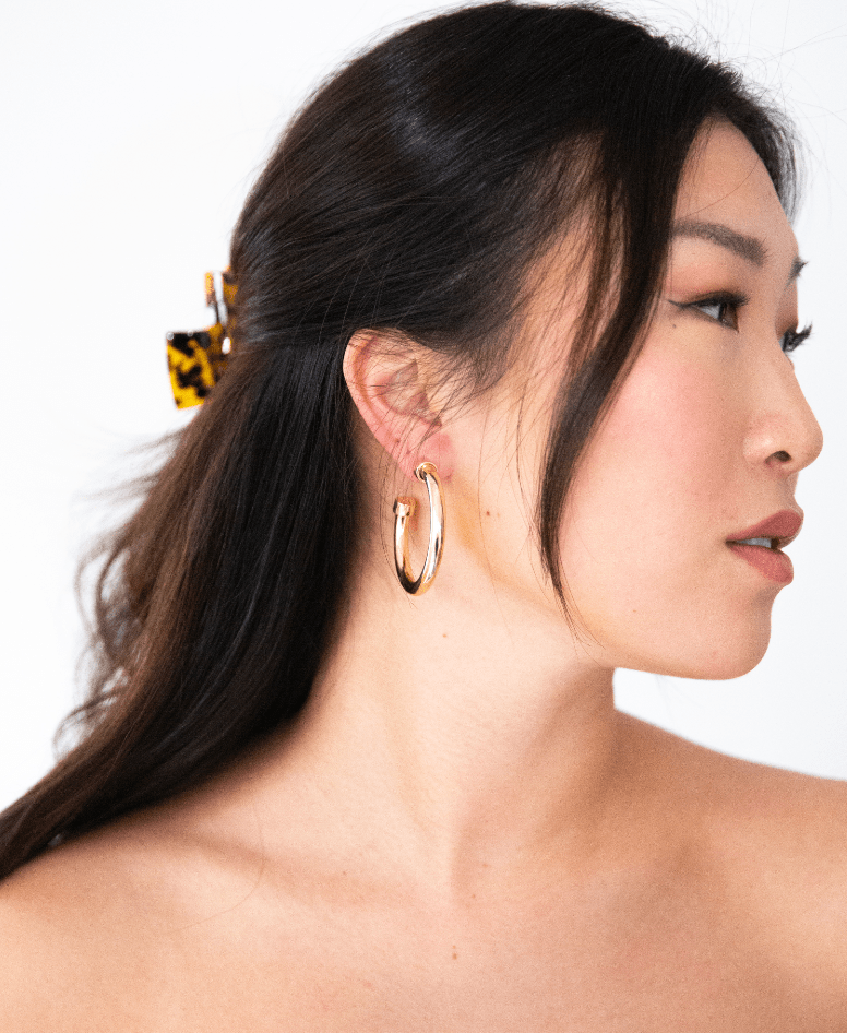 Hypoallergenic Medium Acrylic Hoop Earrings - Gold - KJ Clothier