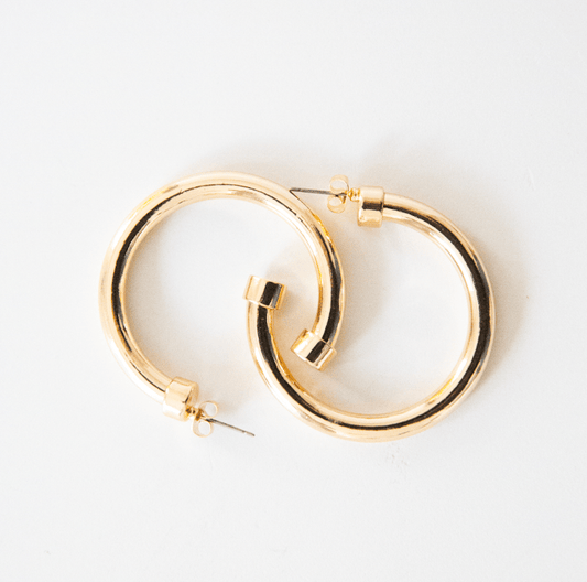Hypoallergenic Medium Acrylic Hoop Earrings - Gold - KJ Clothier
