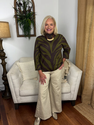 Olive Zebra Mock Neck Sweater