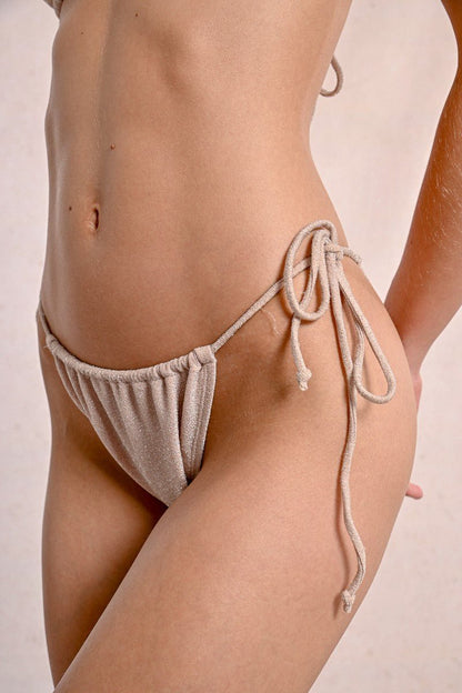 Iridescent Side Tie Bikini Bottoms - Light Gold - KJ Clothier