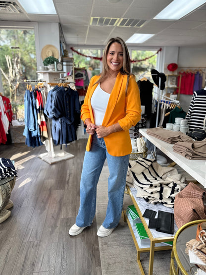 Italian Ruched Sleeve Blazer - Apricot - KJ Clothier