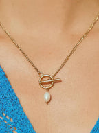 Jacky 18K Non - Tarnish Classic Pearl Chain Necklace: Yellow Gold - KJ Clothier