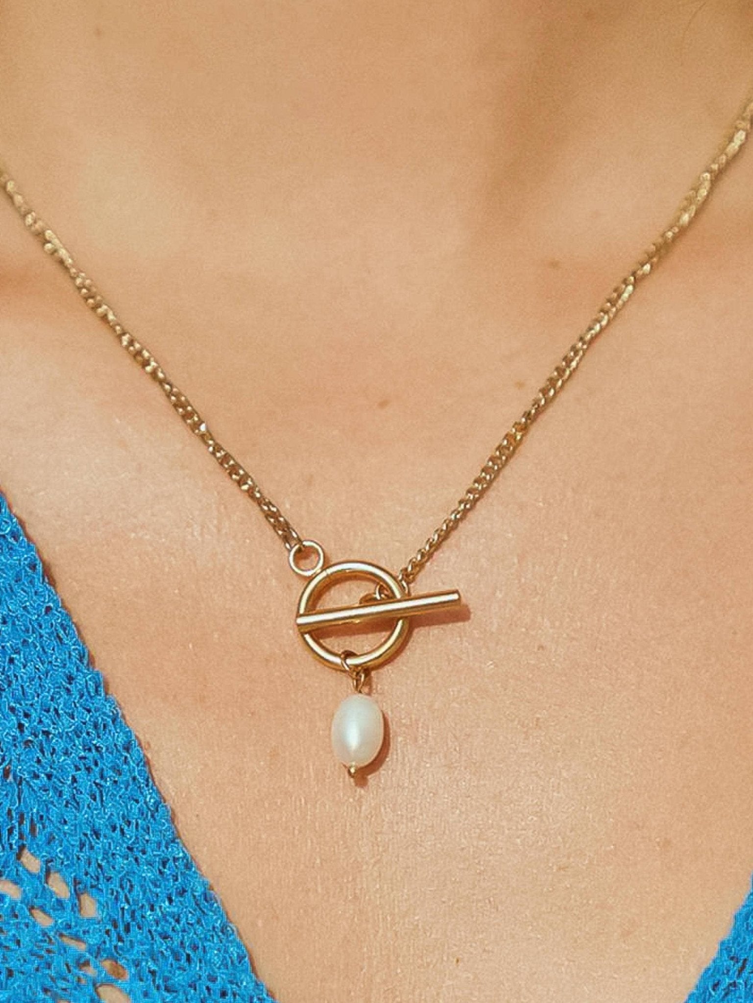 Jacky 18K Non - Tarnish Classic Pearl Chain Necklace: Yellow Gold - KJ Clothier