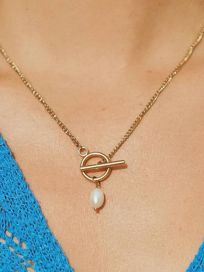 Jacky 18K Non - Tarnish Classic Pearl Chain Necklace: Yellow Gold - KJ Clothier