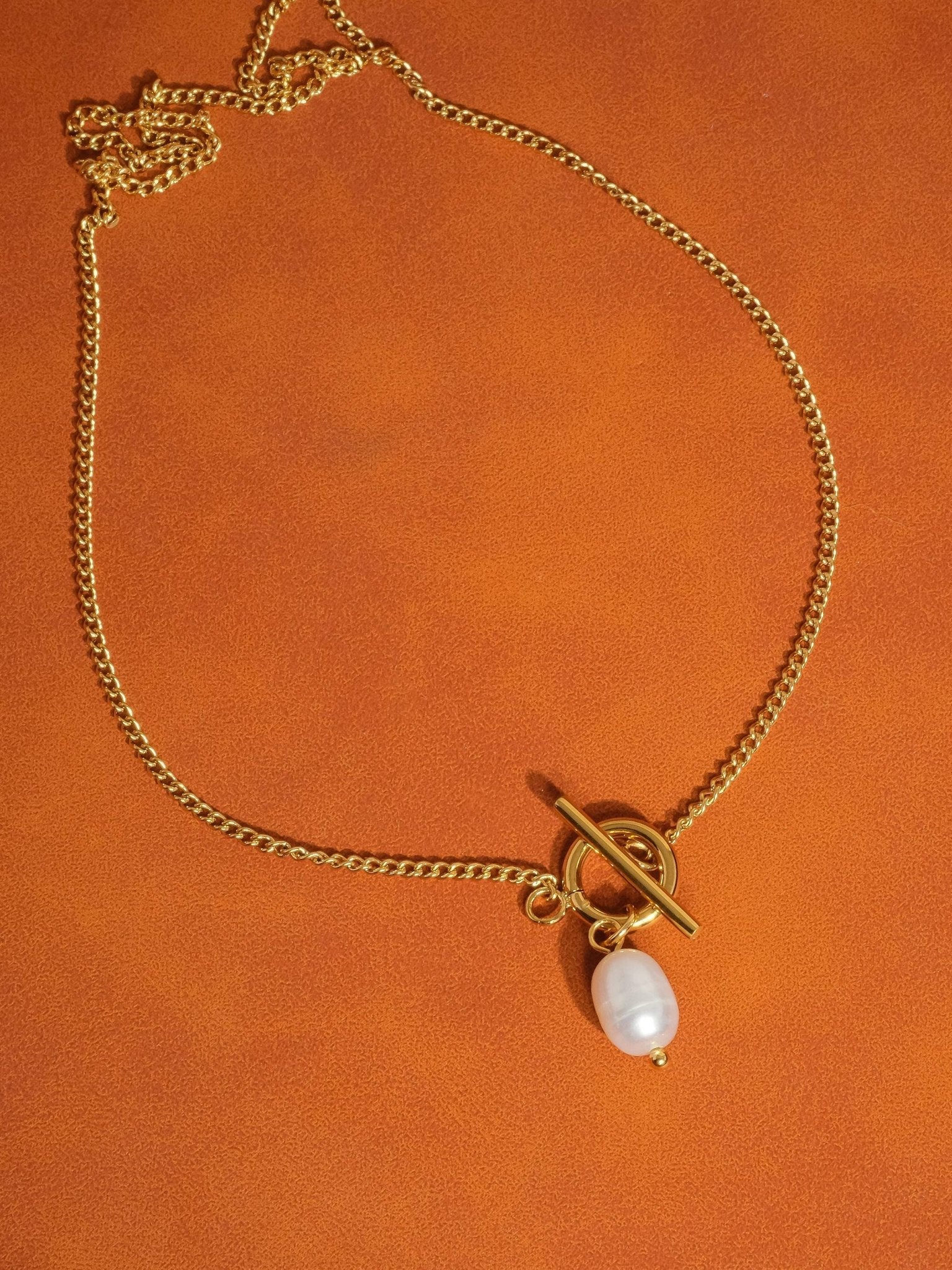 Jacky 18K Non - Tarnish Classic Pearl Chain Necklace: Yellow Gold - KJ Clothier