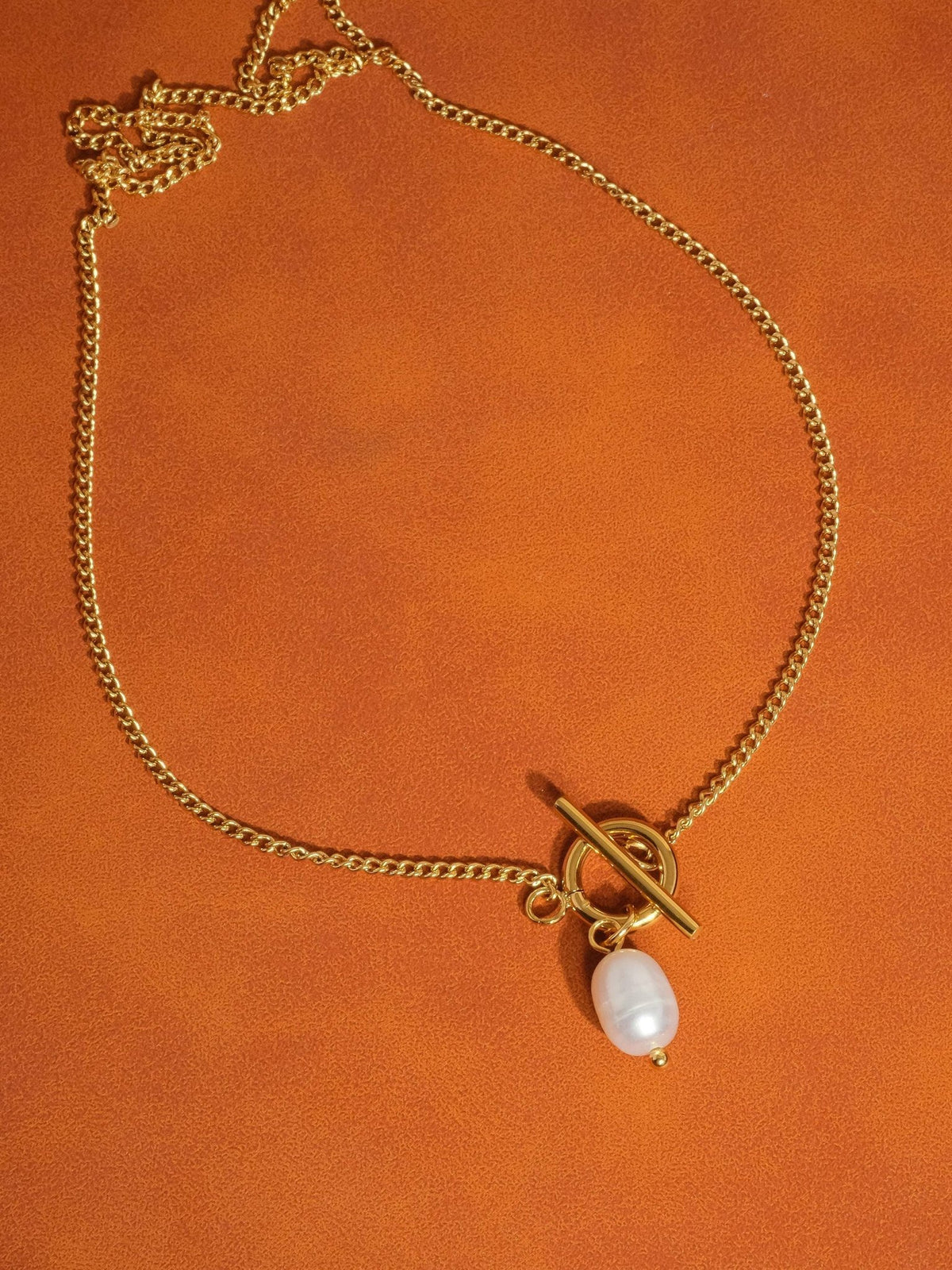 Jacky 18K Non - Tarnish Classic Pearl Chain Necklace: Yellow Gold - KJ Clothier