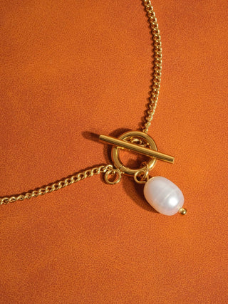 Jacky 18K Non - Tarnish Classic Pearl Chain Necklace: Yellow Gold - KJ Clothier