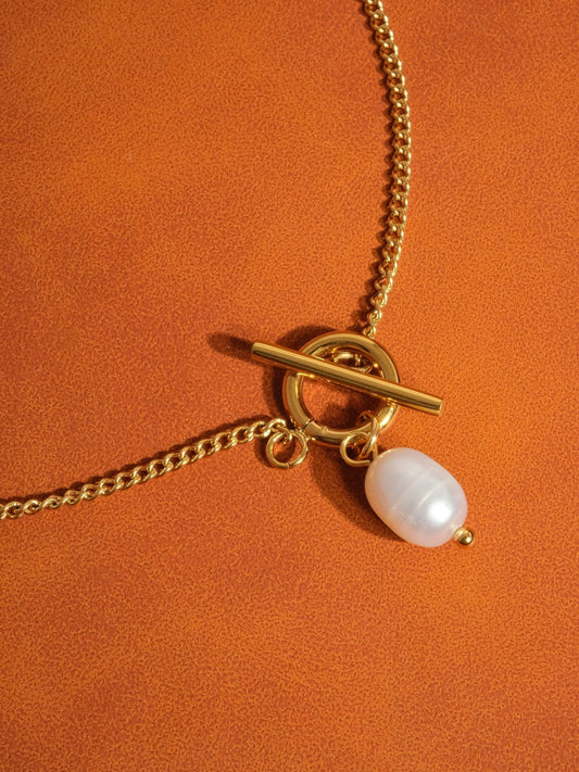 Jacky 18K Non - Tarnish Classic Pearl Chain Necklace: Yellow Gold - KJ Clothier