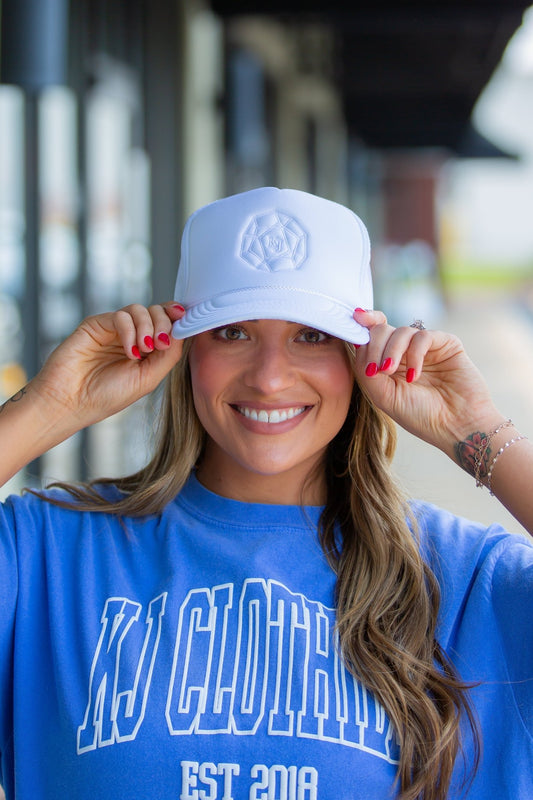 KJ EMBROIDERED LOGO TRUCKER - White - KJ Clothier