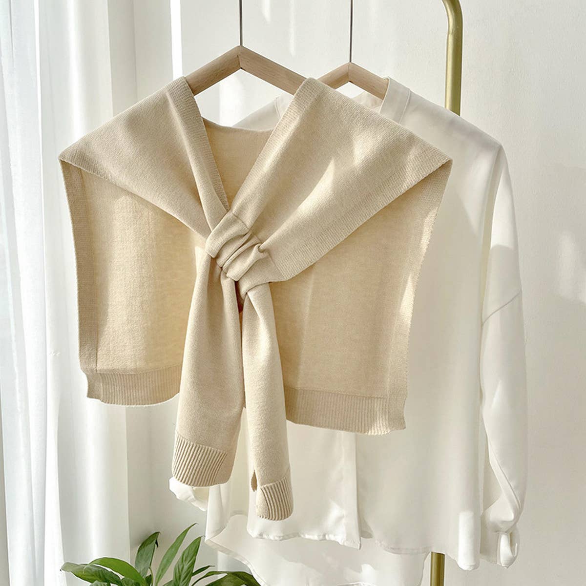 Knitted Shoulder Throw - Ivory - KJ Clothier