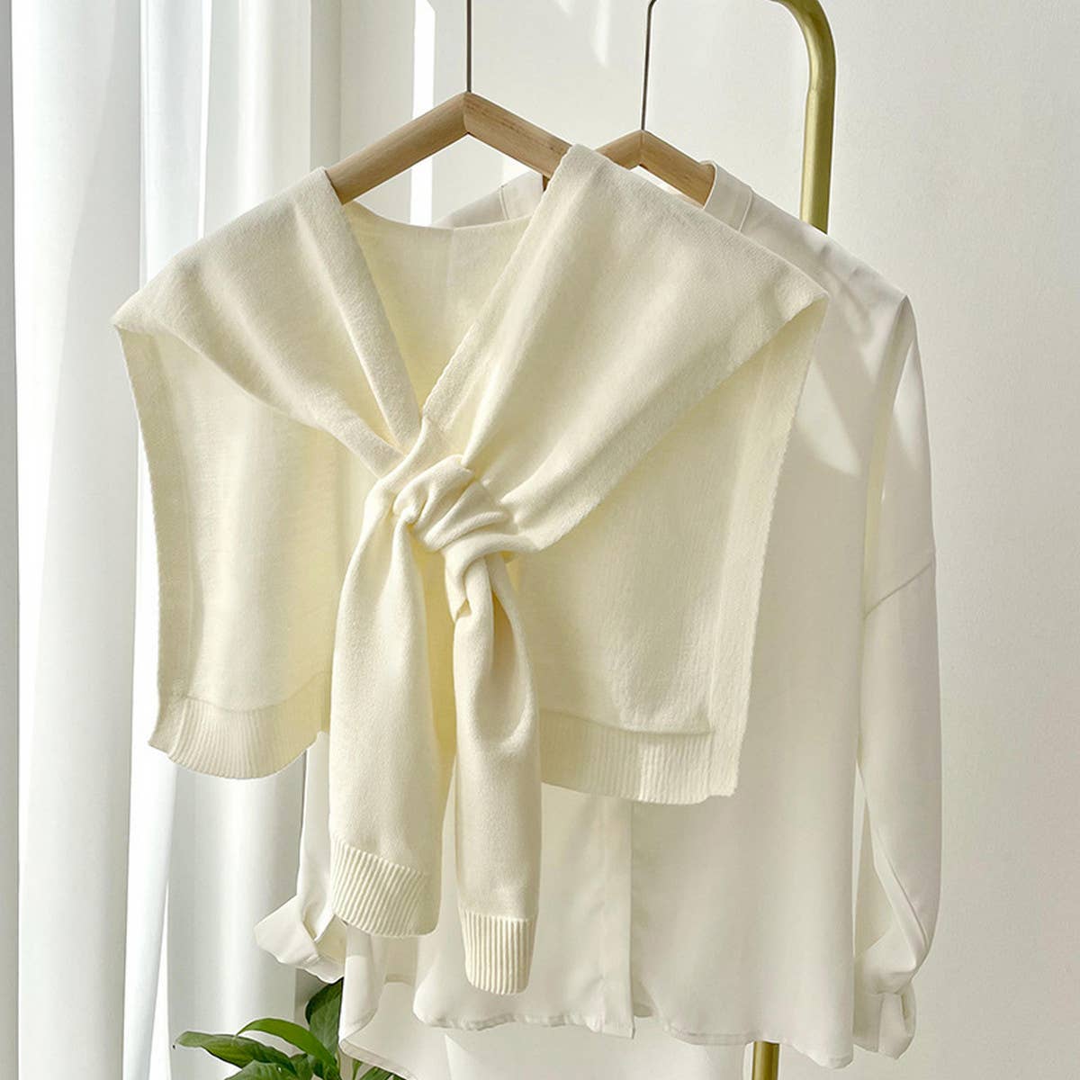 Knitted Shoulder Throw - Ivory - KJ Clothier
