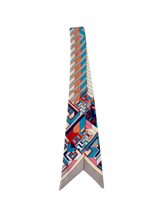 Knotted Orange and Blue Geometric Scarf Necklace - KJ Clothier