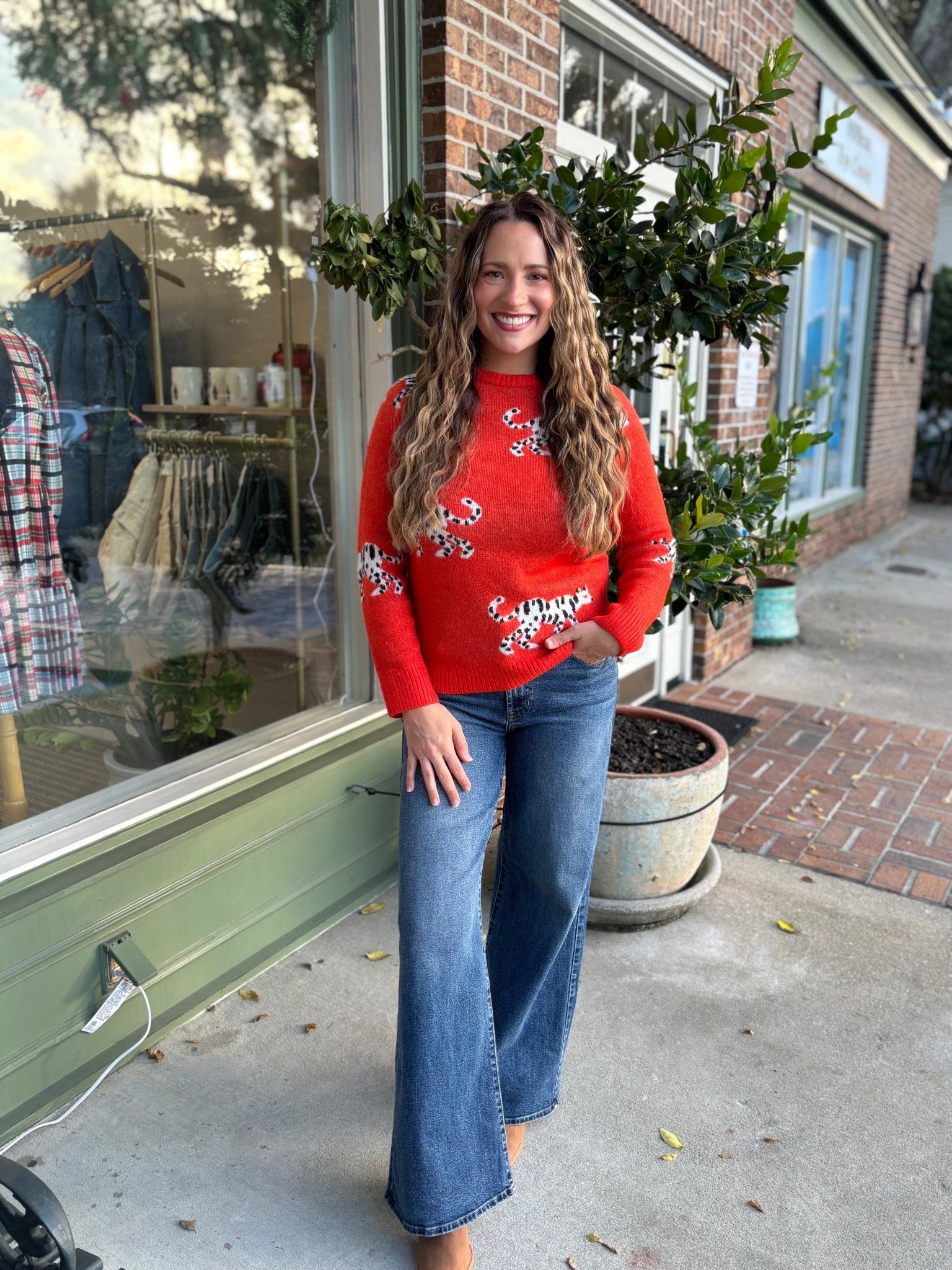 Leopard Pattern Sweater - Orange - KJ Clothier