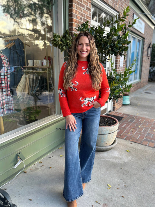 Leopard Pattern Sweater - Orange - KJ Clothier