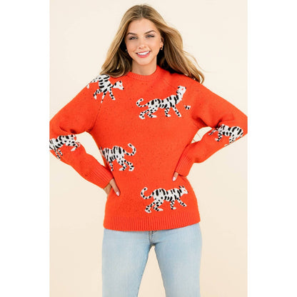 Leopard Pattern Sweater - Orange - KJ Clothier