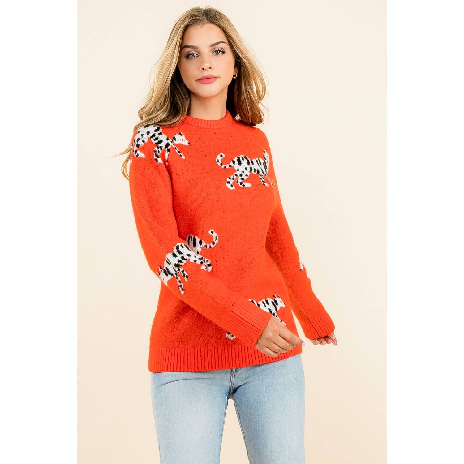Leopard Pattern Sweater - Orange - KJ Clothier