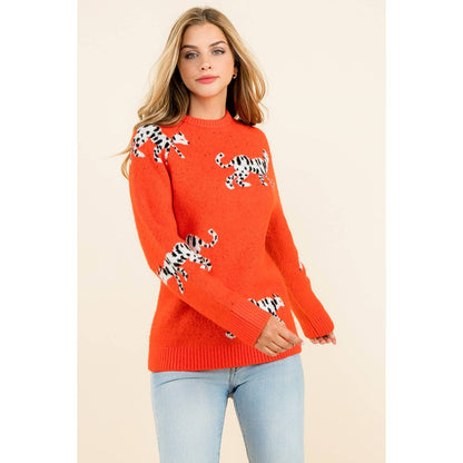Leopard Pattern Sweater - Orange - KJ Clothier