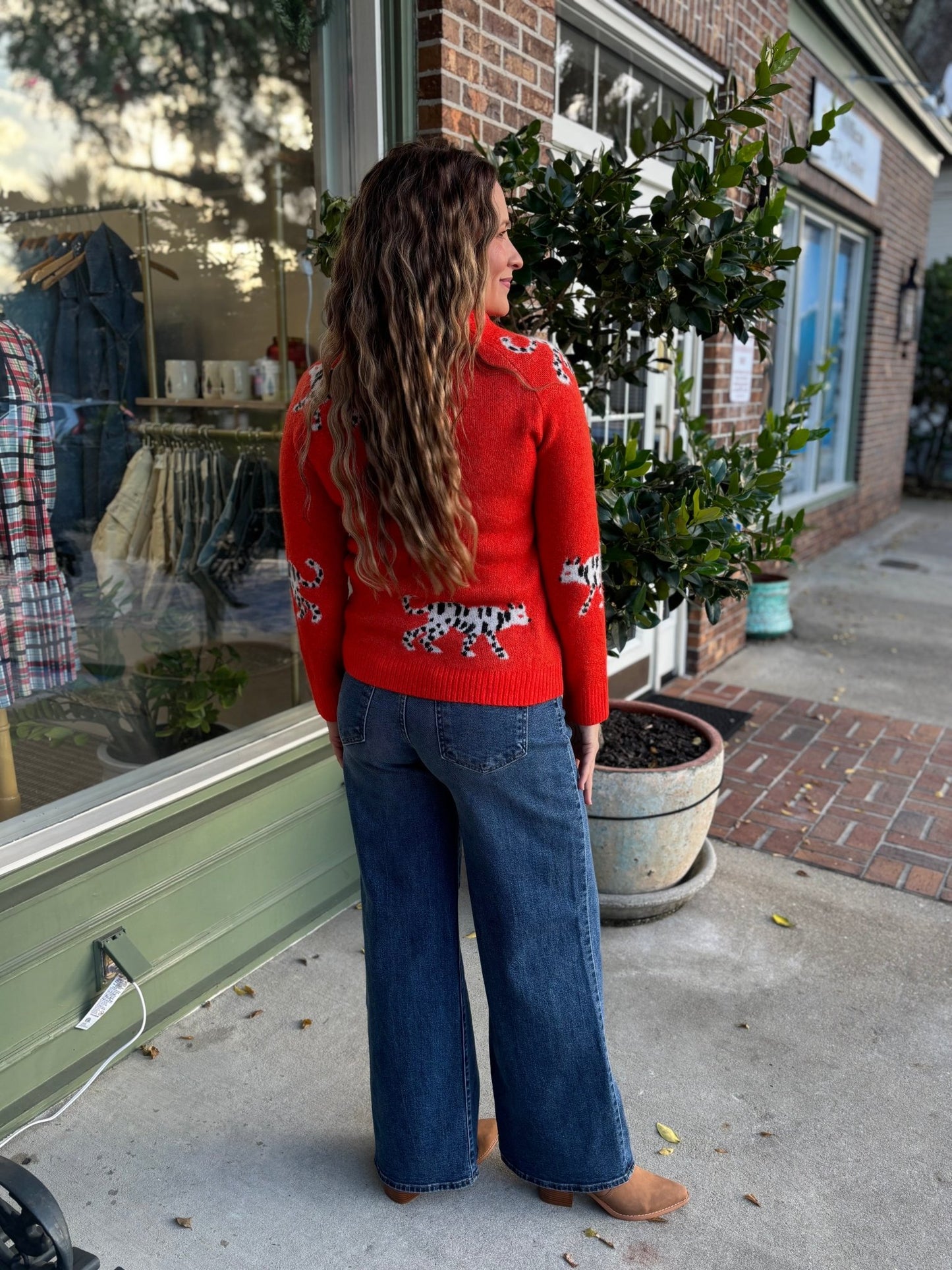 Leopard Pattern Sweater - Orange - KJ Clothier