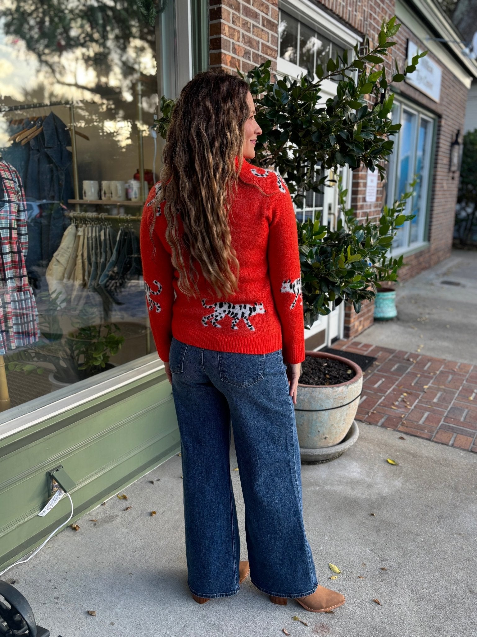 Leopard Pattern Sweater - Orange - KJ Clothier