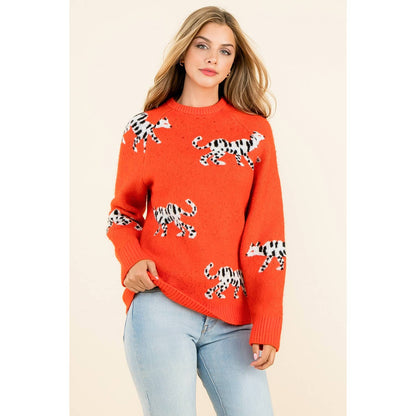 Leopard Pattern Sweater - Orange - KJ Clothier
