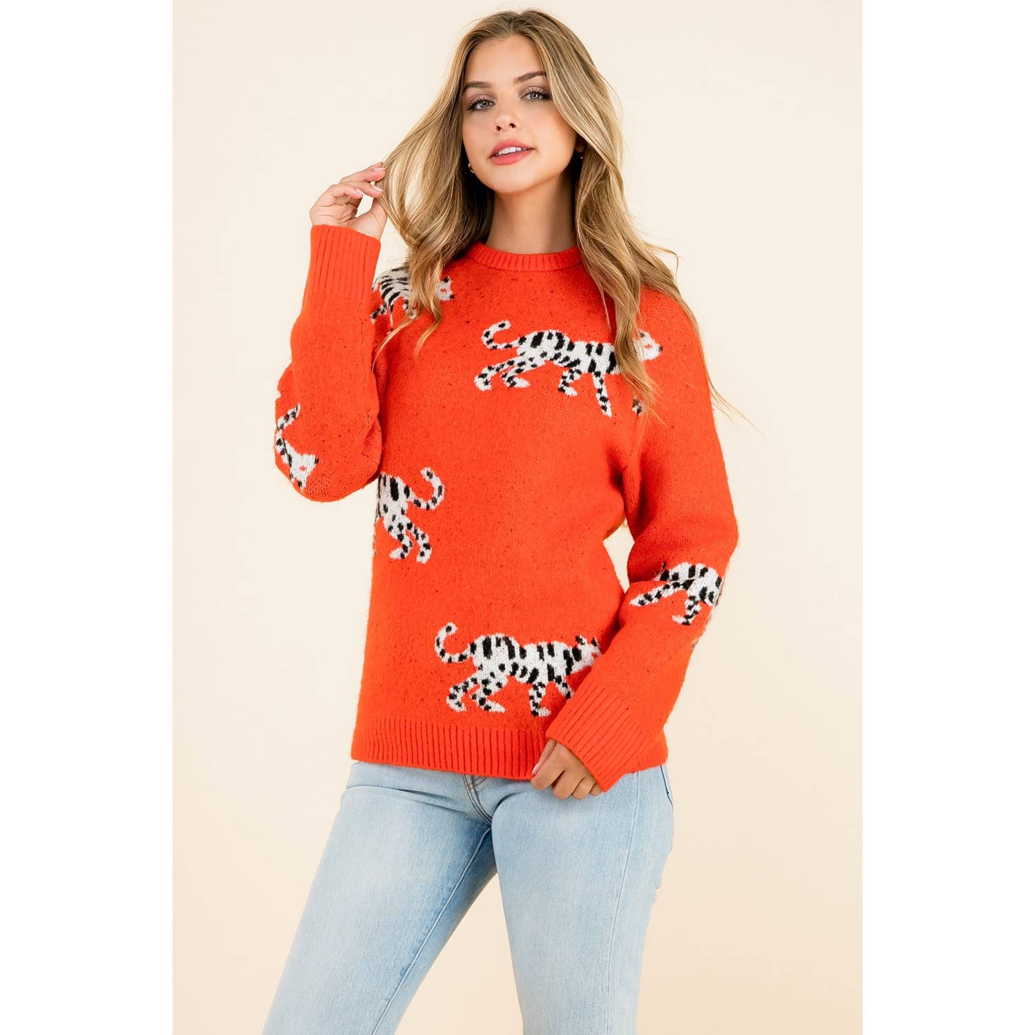 Leopard Pattern Sweater - Orange - KJ Clothier