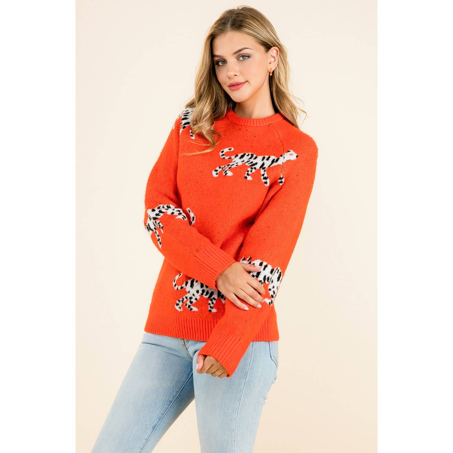 Leopard Pattern Sweater - Orange - KJ Clothier