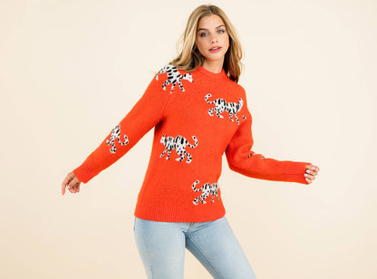 Leopard Pattern Sweater - Orange - KJ Clothier