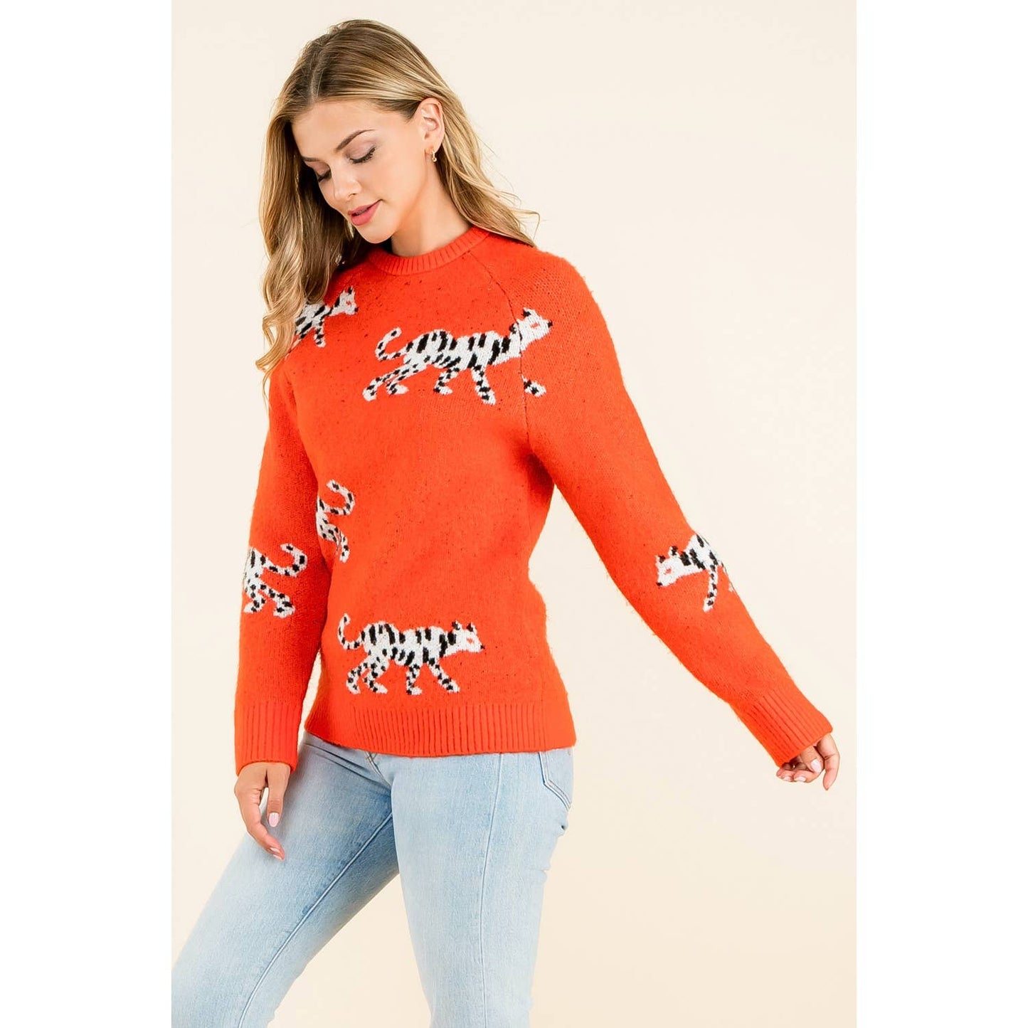 Leopard Pattern Sweater - Orange - KJ Clothier