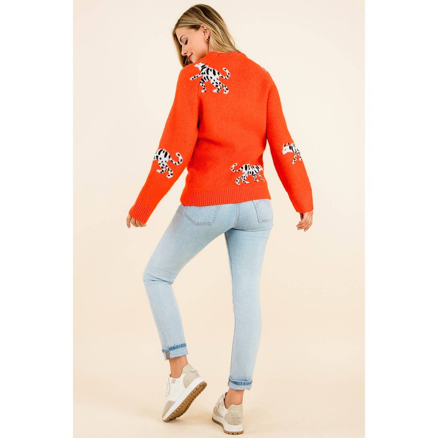 Leopard Pattern Sweater - Orange - KJ Clothier