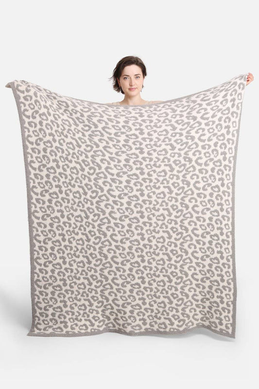 Leopard Print Luxury Soft Throw Blanket: GREY / ONE SIZE - KJ Clothier