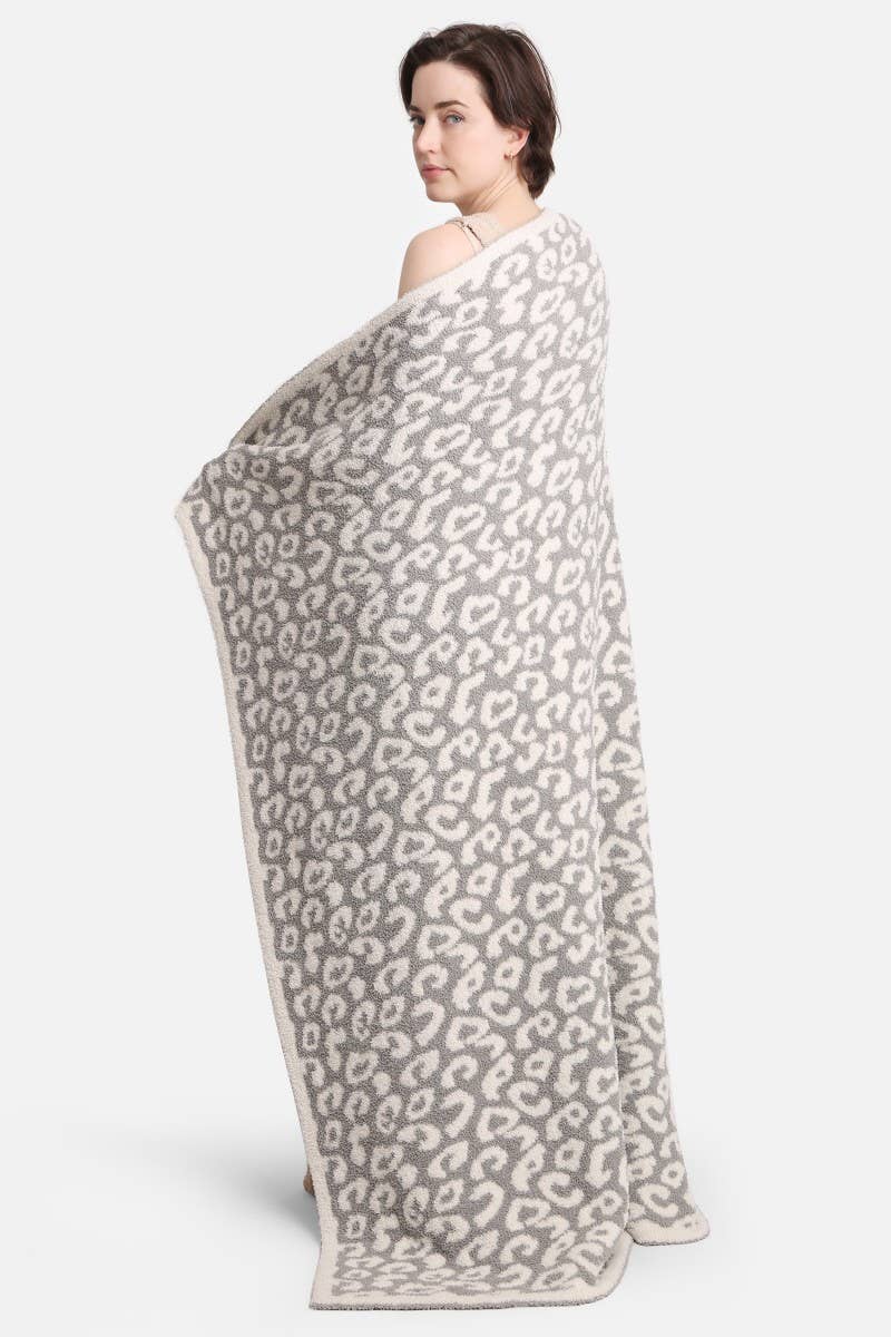 Leopard Print Luxury Soft Throw Blanket: GREY / ONE SIZE - KJ Clothier
