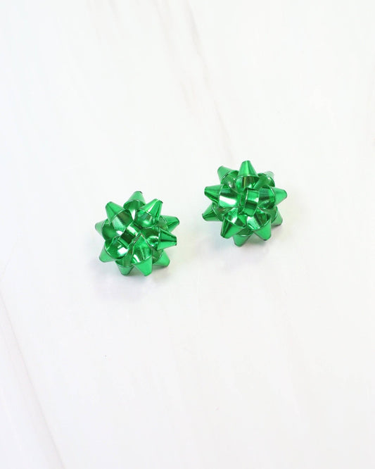 Let's Wrap Large Bow Stud Earring - Green - KJ Clothier